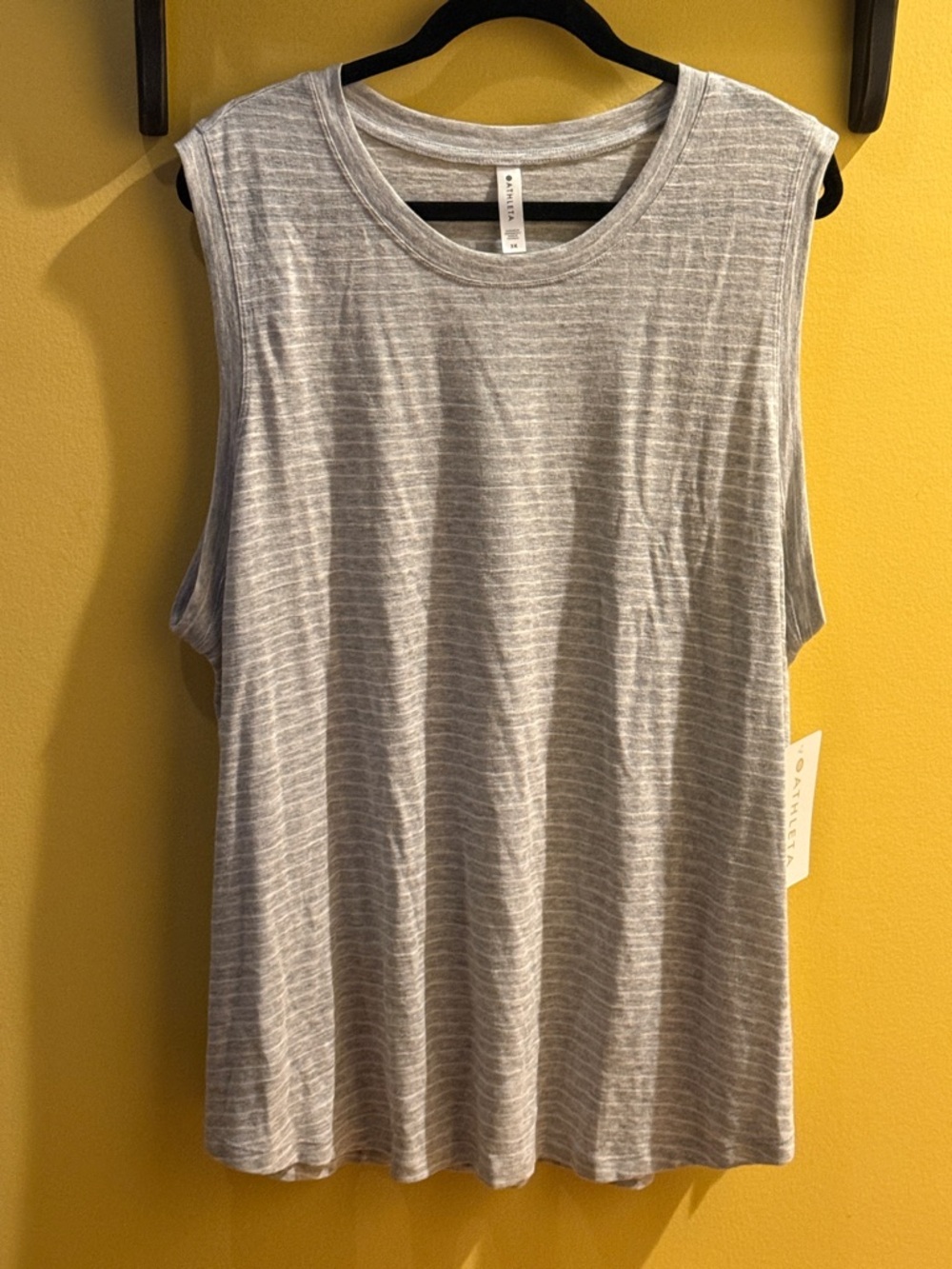 Athleta Heather Gray Striped Crew Neck Top